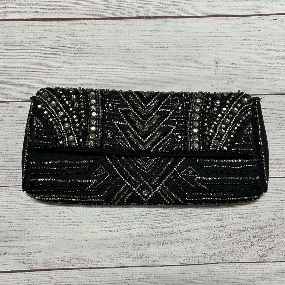 Chico's Black and Silver Beaded Clutch